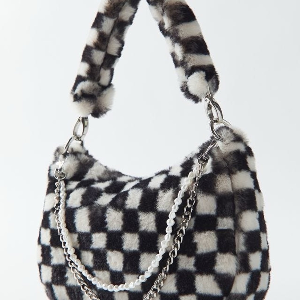 URBAN OUTFITTERS Checkered Faux Fur Handbag